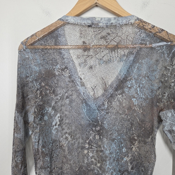 Vtg Y2K David Cline Mesh Fishnet Floral Burnout Embellished Top Grunge Fairy Lrg - Picture 8 of 9